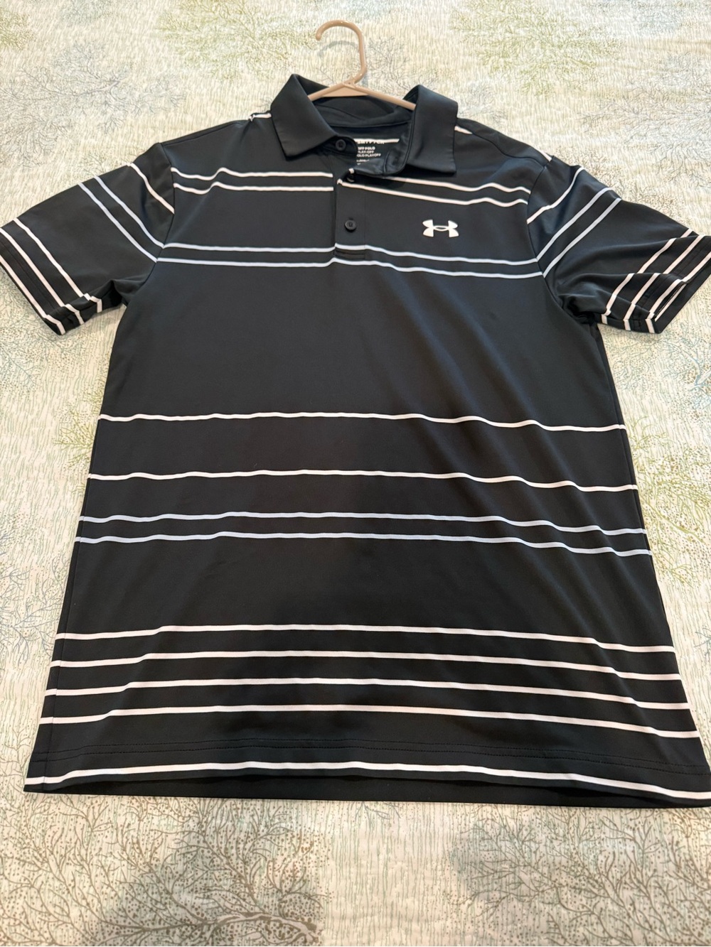 Under Armour Black Polo with White and Gray Horizontal Stripes
